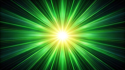 Naklejka premium A radiant green light burst emanating from a central point, showcasing the dynamic energy of pure light and the captivating beauty of a vibrant color spectrum.