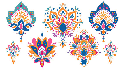 Fototapeta premium Collection of Eight Multicolored Floral Paisley Designs