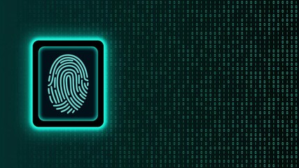 Cyber Security, Identity Verification, Large Glowing Blue Finger Print on Chip Sensor