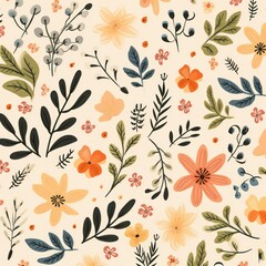 Seamless Floral Pattern with Red and Orange Flowers