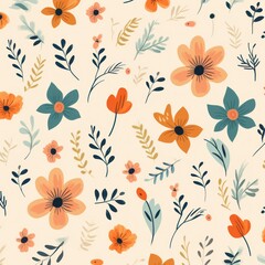 Seamless Floral Pattern with Red and Orange Flowers
