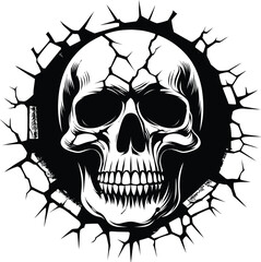 Obraz premium Scary Skull On Crack Wall