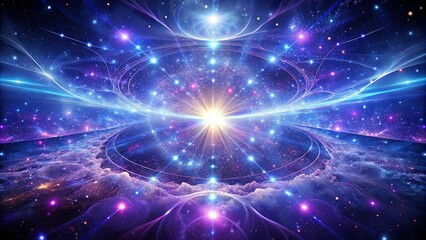 Obraz premium Cosmic Tapestry of Radiant Energy, Where Starlight Dances Among Glowing Nebulae and Celestial Paths Converge