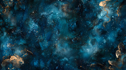 Fototapeta premium Watercolour starry sky background in blues and teals with dark galaxy illustration for design, decoration, or wallpaper. Starry. Illustration