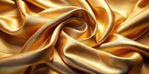 Fototapeta premium A luxurious, golden fabric draped in soft, flowing folds, its smooth surface catching the light and creating a mesmerizing pattern of shimmering highlights and subtle shadows.