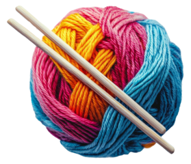 Colorful Yarn Ball with Chopsticks on Transparent Background