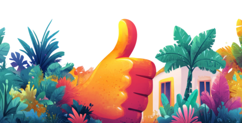 Vibrant Thumbs Up with Tropical Background