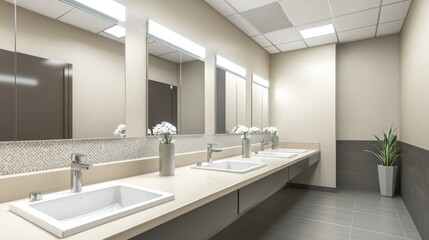 Modern Office Washroom with Bright Ceramic Finishes