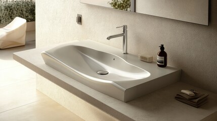 Fototapeta premium Sleek White Sink in Modern Bathroom Setting