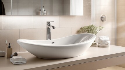 Fototapeta premium Modern Bathroom Sink in Contemporary Office Setting