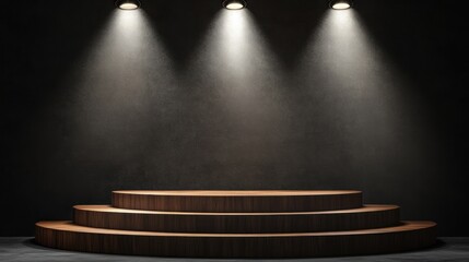 Obraz premium Dark, wooden podium with spotlights.