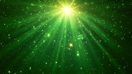 Fototapeta premium Green starry night sky wide angle view background for banner with copy space. Starry. Illustration