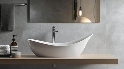 Fototapeta premium Modern White Sink in Elegant Bathroom Setting