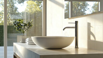 Fototapeta premium Stylish Minimalist Bathroom Sink in Bright Interior