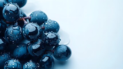 Fototapeta premium Dark Blue Grapes Covered In Water Droplets