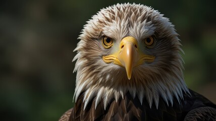 Close-up portrait of a majestic bald eagle, intense gaze.