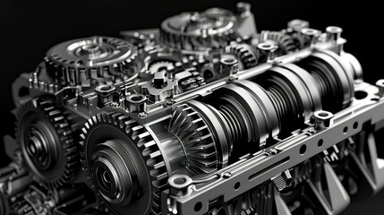 Detailed Close-up of a Precision Engineered Metallic Gearbox Mechanism