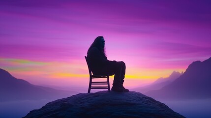 Obraz premium Silhouetted Figure on Mountaintop at Sunset Epic Landscape Photography
