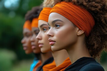 side profile of a diverse group of individuals showcasing a mixture of ethnicity and gender highlighting unity and diversity in a visually striking manner