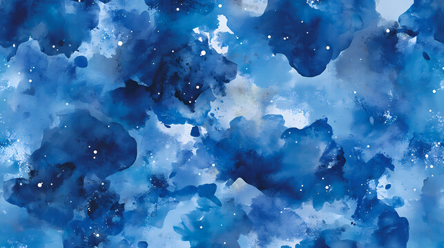Blue watercolor seamless pattern. hand painted abstract background. night starry sky. universe. cosmos. Starry. Illustration