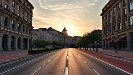 Obraz premium Golden Hour in the City: A Serene Urban Landscape Perfect for Travel and Architecture Enthusiasts