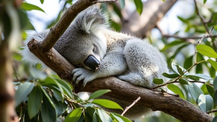 Fototapeta premium Cuddly Koala: A Charming Portrait of Nature's Sleeping Beauty