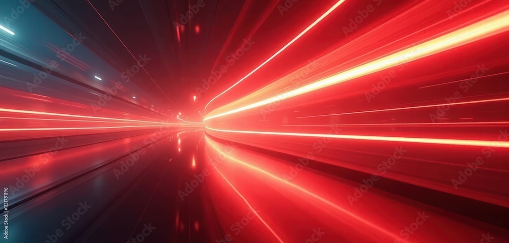 Leinwandbilder abstract vibrant red light streaks blur motion in tunnel passageway. fast movement creates dynamic v
