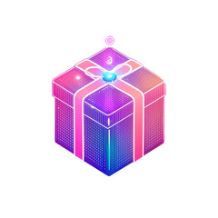 Colorful gift box with a ribbon and gem, white isolated background.