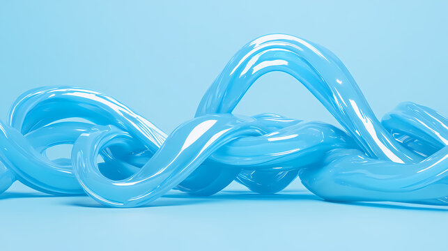 Energetic cerulean twisted 3d forms, perfect for lively summer campaign visuals. Cerulean. Illustration
