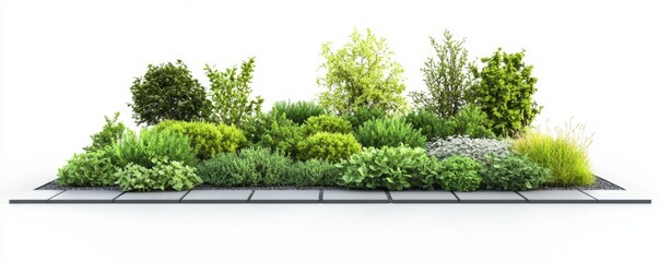 Fototapeta premium Serene Urban Oasis: Vibrant Green Eco-Garden in 3D, Community Space Concept, Isolated on White Background