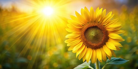 Obraz premium Sunlight illuminating a bright yellow sunflower, sunflower, sunlight, nature, plant, bloom, yellow, petals, vibrant