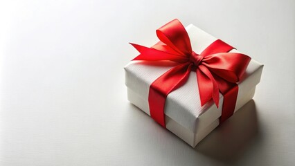 Fototapeta premium A festive gift box with a red bow on a white background , present, Christmas, surprise, holiday, celebration