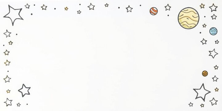 Hand-drawn cosmic border with colorful planets and stars on white background, perfect for children's projects or educational materials, cosmic, planets, frame
