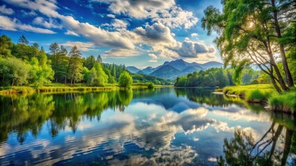 Fototapeta premium Tranquil landscape with untouched natural beauty, peaceful, serene, calm, tranquil, nature, scenic, landscape, beauty