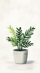 Fototapeta premium Lush Potted Ferns in Muted Tones A Serene Watercolor Painting for Peaceful Spaces
