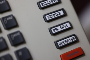 Phone Buttons in a Hotel, Bell service, cashier, room service, operator