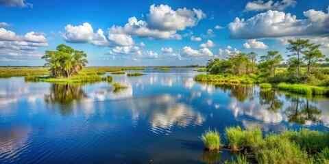 Obraz premium Scenic view of Lacassine National Wildlife Refuge in Lake Arthur, Louisiana, Louisiana