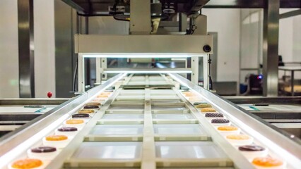 A conveyor belt with sophisticated sorting technology that uses machine vision to identify and separate products based on color size and shape.