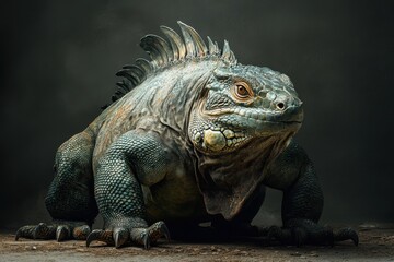Obraz premium Magnificent Large Lizard Displaying Its Long Tail in a Natural Habitat, Showcasing Unique Scales and Vivid Colors, Evoking a Sense of Wildness and Intrigue in the Animal Kingdom