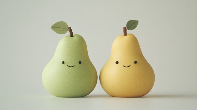 Two Smiling Cartoon Pears Side By Side
