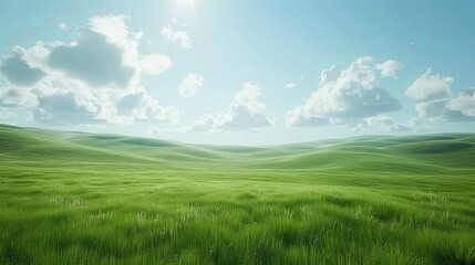 Obraz premium Rolling Green Hills Under a Sunny Sky with Fluffy Clouds