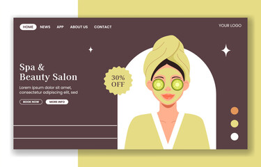 Spa Wellness and Beauty Social Media Landing Page in Flat Cartoon Illustration