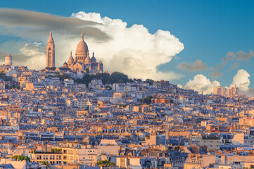 Sacred Heart of Montmartre located on the top of Montmartre hill in Paris, France