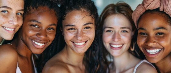 A diverse group of women celebrate their natural beauty with glowing skin and confident smiles