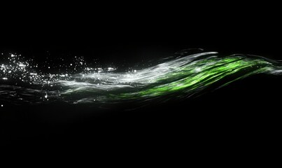 Abstract Green and White Swirl on Black