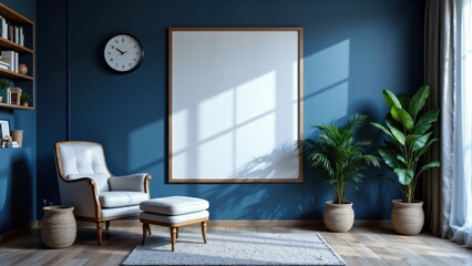 Fototapeta premium Modern Cozy Living Room with Blank Frame Poster Mockup