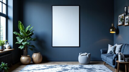 Fototapeta premium Modern Cozy Living Room with Blank Frame Poster Mockup