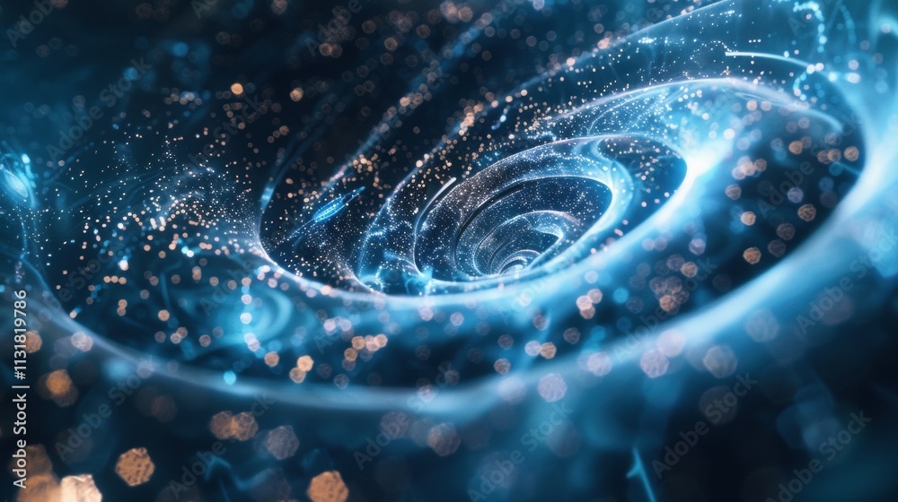 Poster big data stream is flowing and swirling into a futuristic cyberspace tunnel, creating a mesmerizing 