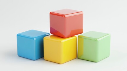 Obraz premium Colorful Cubes Stacked on White Background - Simple 3D Design