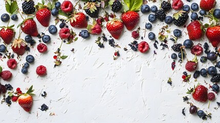 Assorted Berries Arranged On White Textured Surface